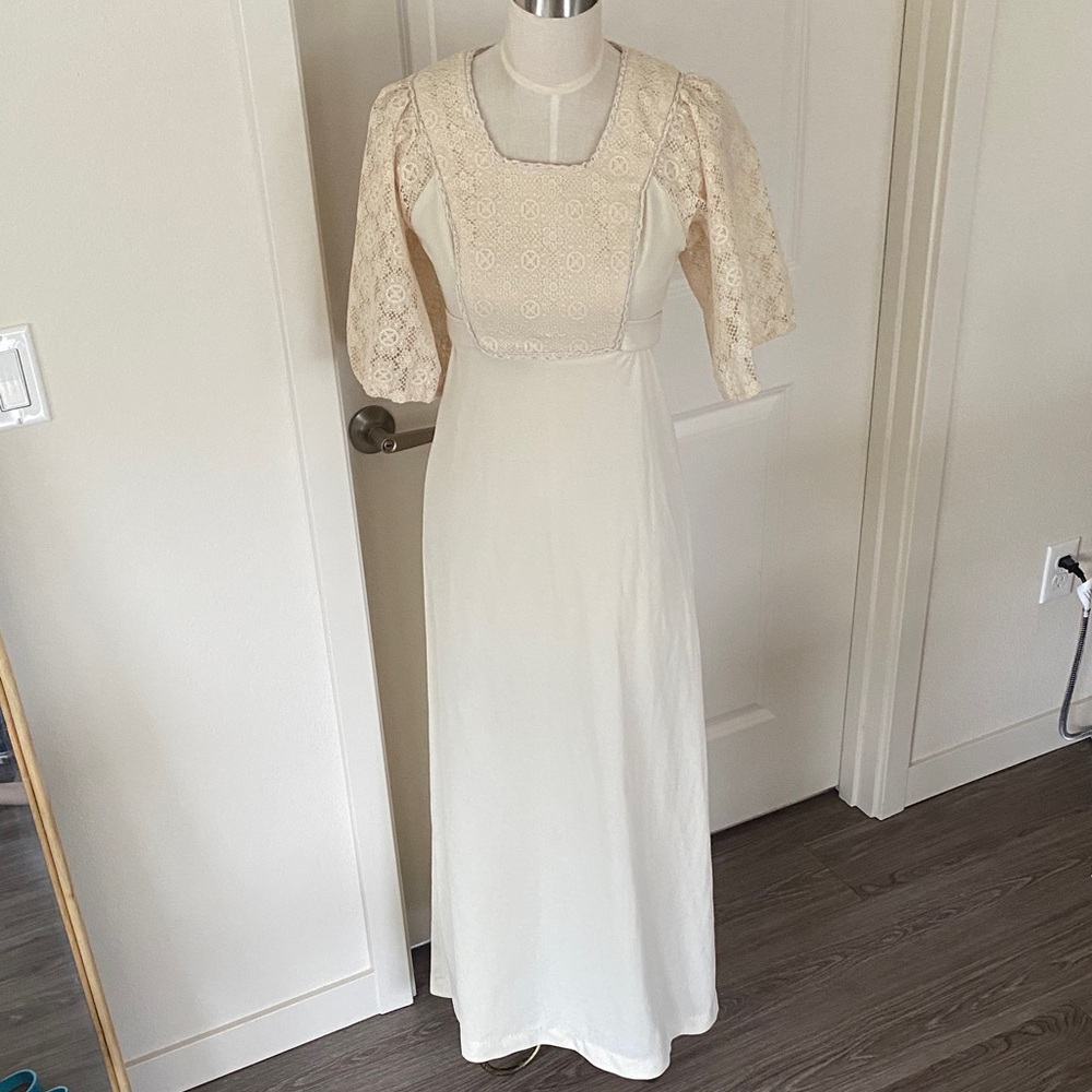 Vintage 1970s Cream Lace Maxi Dress